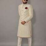 Square Pattern Embroidered White Sherwani | Father Son Combo | Sequin Work | Jaipurio